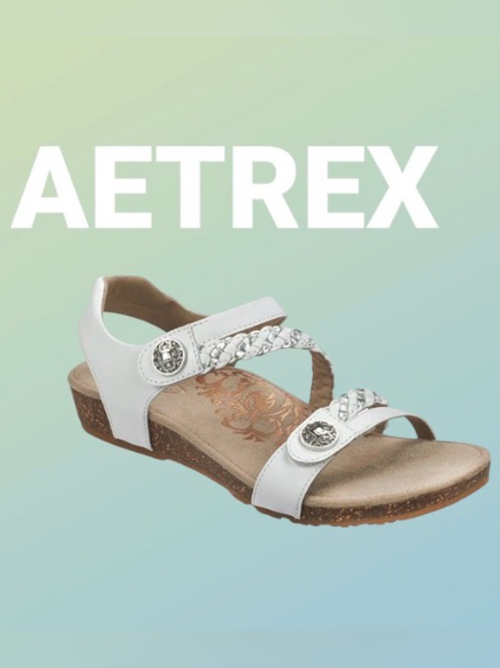 Wrn 1X 💥 Aetrex JILLIAN White LEATHER Wedge SANDALS WOMEN’s shoes size 9
